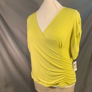 Style Co Chartreuse Knit surplice Blouse 2X NWT